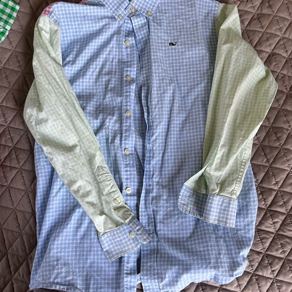 Vineyard Vines Kids Blue and Green Checkered Shirt